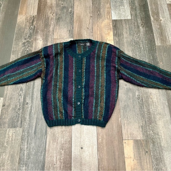 VTG Pasta Acrylic Wool Mohair Blend Fuzzy Cardigan Sweater Striped Sz M - Picture 4 of 7